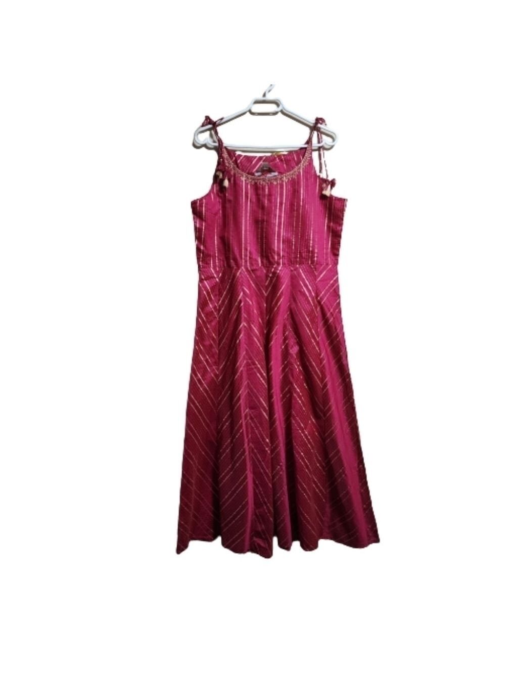 Anouk sleeveless cotton golden stripes midi dress color fushia size medium/large